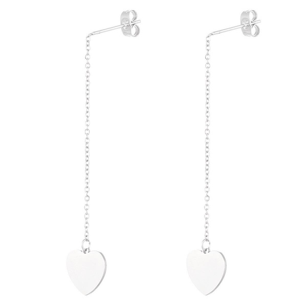 Heart Chain Earrings - Silver